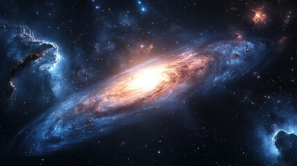 Wall Mural - stunning spiral galaxy with bright core and nebulae in deep space