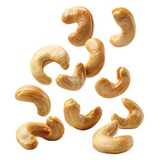 Falling cashew nuts with golden tones and crunchy textures perfect for snack and healthy food themes isolated on transparent background, png