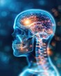 © Katawut - Glowing digital illustration of a human head with visible brain activity.