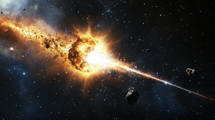 Wall Mural - explosive meteor impact in space with bright starry background
