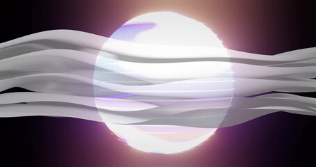 Wall Mural - image of white shapes moving over neon globe