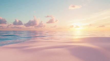 Wall Mural - Tranquil sunset over calm ocean with soft sandy beach