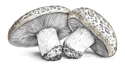 Detailed illustration of two shiitake mushrooms.