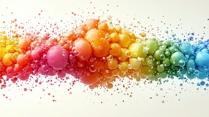 Wall Mural - Colorful bubbles flow on white. Abstract art