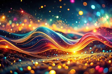 dynamic light and flowing particles animate a dark landscape; digital art depicting abstract motion 