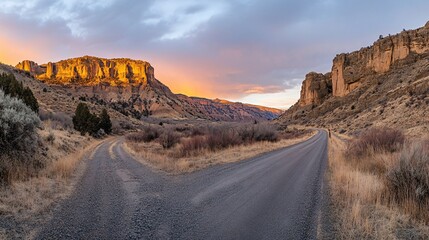 Wall Mural - Sunset over canyon road fork