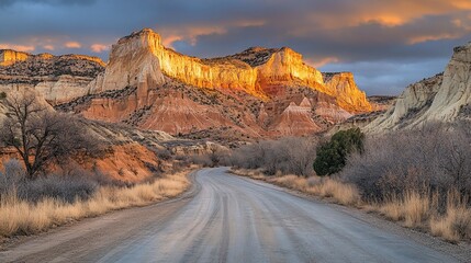 Wall Mural - Sunset Canyon Road, Dramatic Cliffs, Southwest, Travel Poster