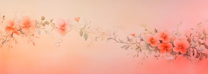 Wall Mural - A gentle gradient of peach and pink with small flowers along the edges, leaving plenty of space for product placement.