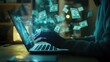 © kiki__ - Woman working on laptop with glowing digital money