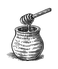 Wall Mural - honey pot engraving black and white outline