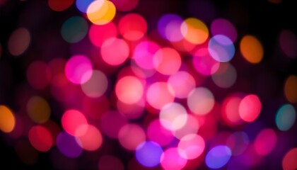 Fototapete - Colorful bokeh circles on a dark background, creating an abstract, blurred light effect. Perfect for festive overlays, holiday themes, or celebration backdrops in design projects