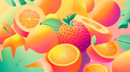 Wall Mural - a vibrant gradient background with tropical fruit colors.featuring bright oranges, pinks, and greens