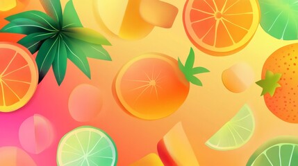 Wall Mural - a vibrant gradient background with tropical fruit colors.featuring bright oranges, pinks, and greens