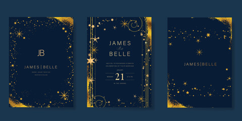 Wall Mural - luxury invitation card design vector set. elegant wedding card with little star moon sun meteor and 