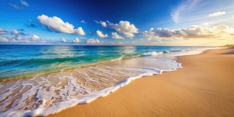 Poster - Beautiful sandy beach with gentle waves lapping onto the shore, beach, sand, ocean, waves, tranquil, serene, peaceful, coastline