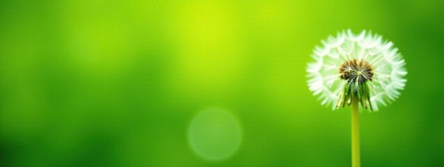 Wall Mural - Delicate dandelion blooms against a bright green background, background, dandelions