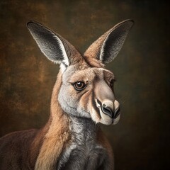 Canvas Print - Close-up portrait of a red kangaroo against a dark brown background.