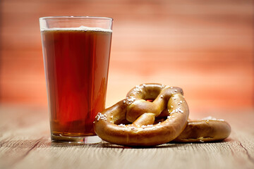 Refreshing Lager beer with pretzels