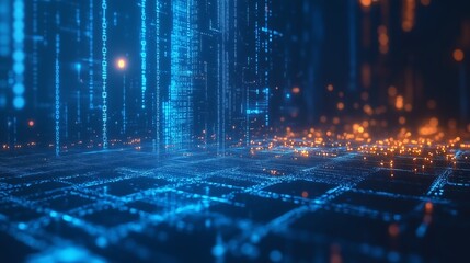 blue digital binary data on computer screen background