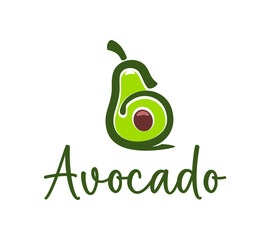 Sticker - Avocado icon for organic food market or vegetarian cuisine, vector vegetable emblem. Avocado with seed in green line symbol with creative design for avocado oil, vegan products and grocery store