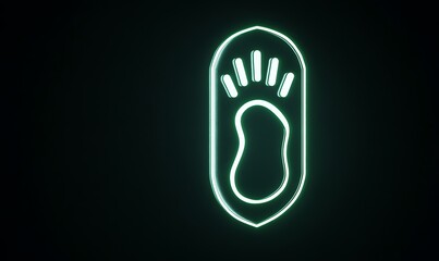 Canvas Print - Glowing green neon footprint symbol on black background.