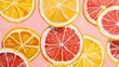 © At My Hat - Vibrant painted citrus fruit slices on pink. Perfect for summery, healthy, or refreshing designs.