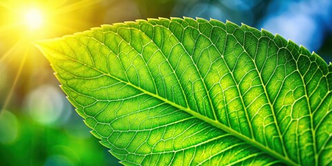 Wall Mural - Closeup view of vibrant green leaf under sunlight, perfect for ecology backgrounds, green, leaf, nature, sunlight, background