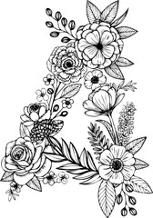 pattern vintage flower design decoration number 4 hand drawn illustration flat line art png