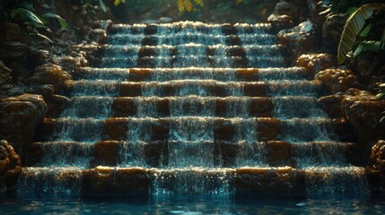 Wall Mural - Tropical stone waterfall steps in garden