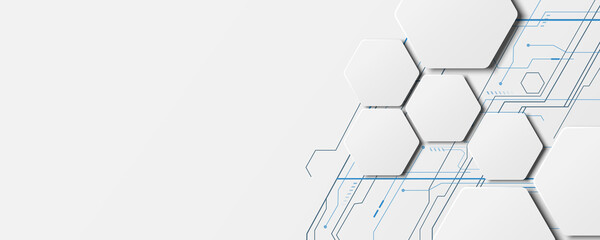Wall Mural - hexagonal geometric background image, circuit board concept, network, technology and communication