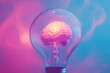 © At My Hat - Brain model inside glowing lightbulb, vibrant pink and blue hues. Illustrates ideas, intelligence, and innovative thinking, perfect for education or tech projects.