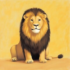 Poster - Majestic male lion sitting, golden background.