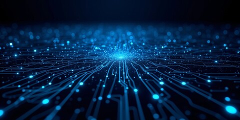 Glowing Circuitry: A mesmerizing digital network, connecting data points with luminous lines.  A radiant core pulses with energy.
