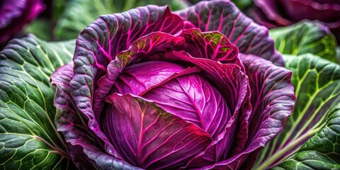 Wall Mural - Fresh red cabbage with vibrant purple leaves, Red cabbage, vegetable, healthy, colorful, nutrition, organic, raw