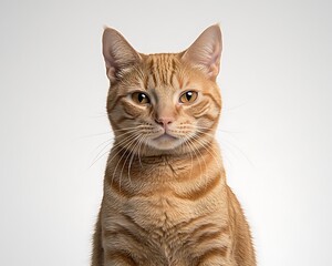 Poster - Orange tabby cat portrait against white background.