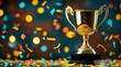 © Prime path 515 - A golden trophy surrounded by vibrant confetti, symbolizing victory, achievement, and celebration in a dynamic and festive atmosphere that highlights success and excellence.