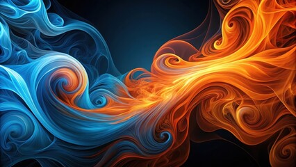 Wall Mural - Abstract orange and blue swirls on black background , vibrant, colorful, artistic, modern, abstract, design, pattern