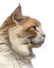 Poster - Profile of a long-haired cream cat against a white background.