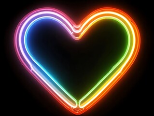 Wall Mural - Rainbow neon heart shape glowing in the dark.