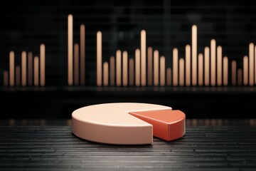 Wall Mural - a 3d pie chart with a segment removed sits in front of a backdrop of vertical bar graphs, representi
