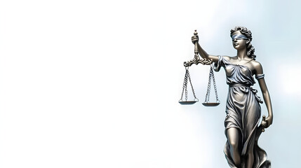 Wall Mural - Side view of the Statue of Lady Justice on a bright background, symbolizing fairness, law, and justice with her scales and sword, representing the pursuit of justice and legal principles.
