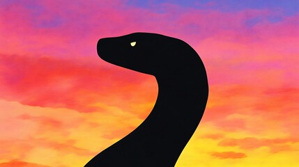 Wall Mural - Snake silhouette against vibrant sunset sky.