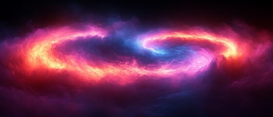 cosmic swirl of red and blue nebula.