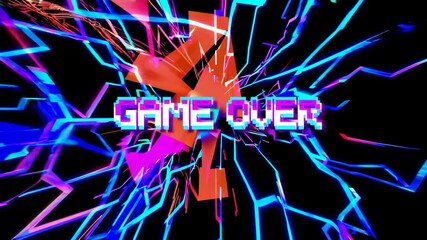 Aufkleber - Colorful game over screen with neon glitch effects, digital art concept