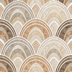 Wall Mural - Abstract Beige and Brown Geometric Seamless Pattern Scallops Arc Design Repeating Texture for