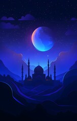 Canvas Print - Majestic Mosque Silhouetted Against a Night Sky