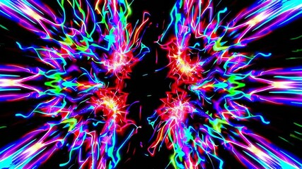 Poster - Abstract colorful neon light patterns on black background, digital art concept
