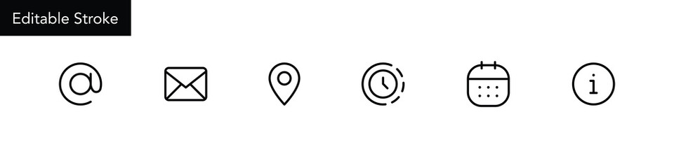 Fototapete - Address location icon. Stopwatch timer icon. Date Calendar icon. Email envelope icon. contact information icon - Web icons set. editable stroke. for modern UI/UX designs, web and app interfaces