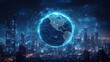 © artbot - Futuristic cityscape with glowing globe and network connections