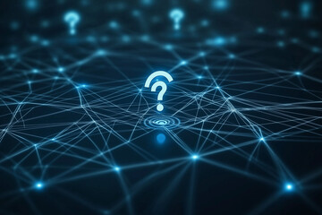 Wall Mural - abstract technology background with digital wireless network concept and blue question mark on the s